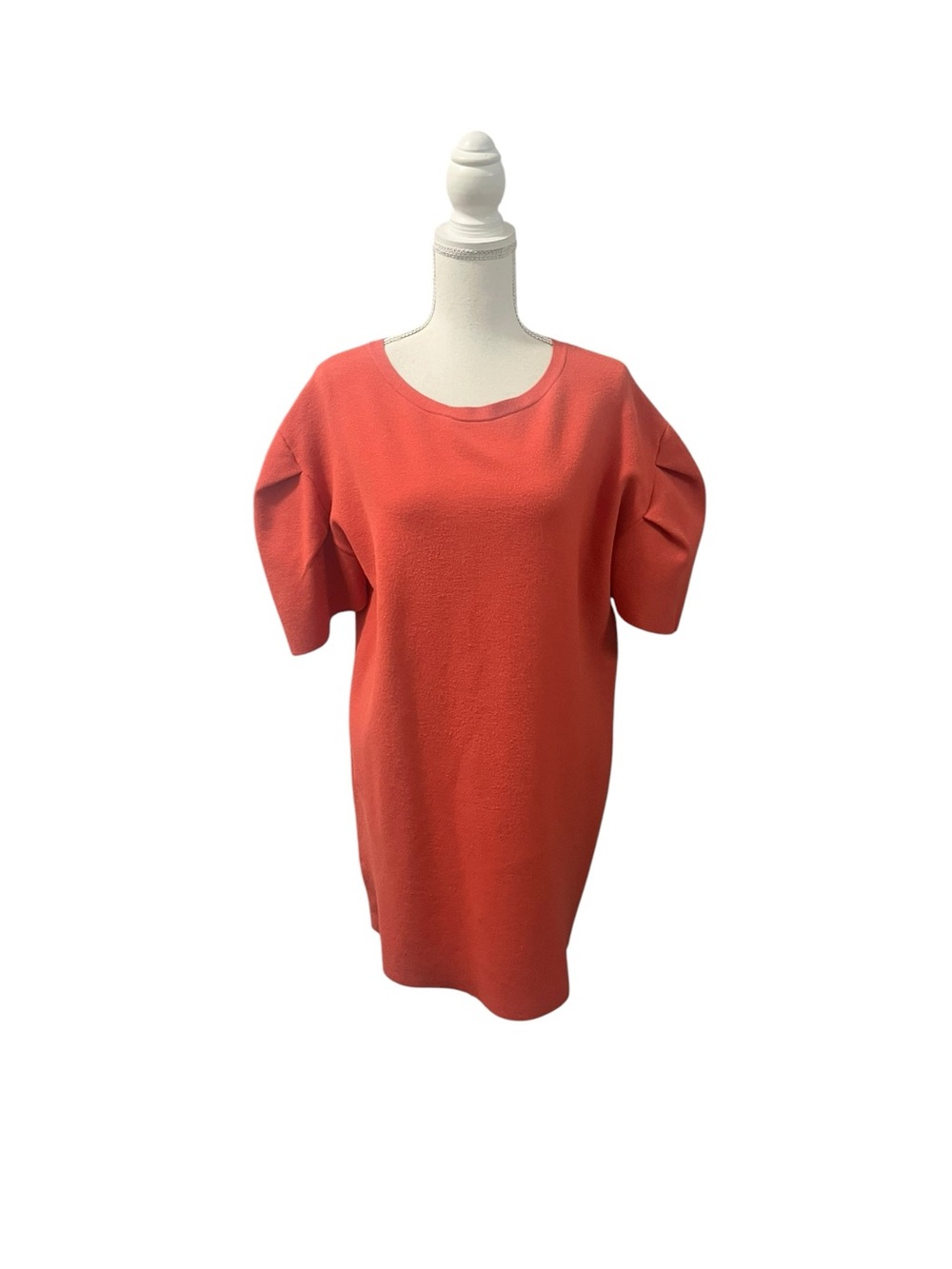 Zara Balloon Puff Short Sleeve Sweater Knit Mini Dress Coral Orange Small